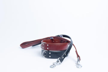 Genuine Leather Dog Collar and Leash Set Soft Durable Plain